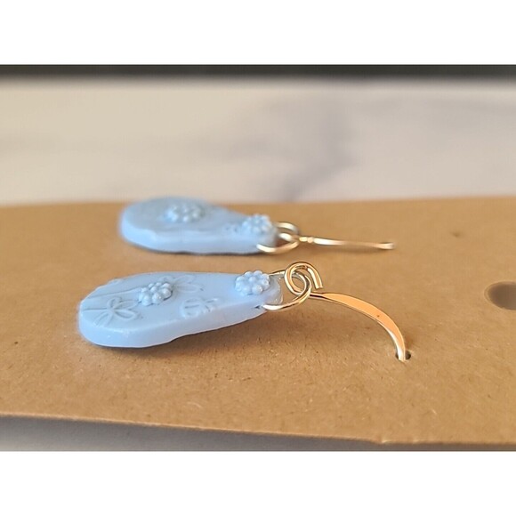 Polymer Clay Blue Floral Dangling Earrings New - Picture 3 of 10